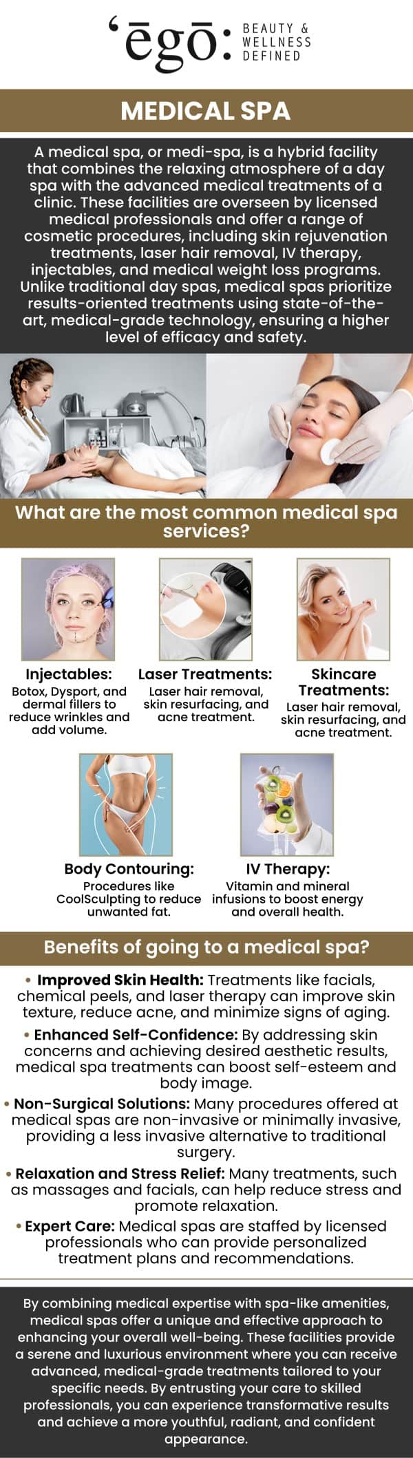 At Ego Beauty and Wellness, your journey begins with a thorough med spa consultation designed to uncover your unique goals and needs. This essential first step allows our team of experienced professionals to assess your skin, discuss your concerns, and create a customized treatment plan tailored just for you. Whether you're seeking aesthetic enhancements or long-term wellness solutions, the consultation ensures clarity and alignment. For more information, contact us or schedule an appointment online. We have convenient locations to serve you in Modesto CA, and Lodi CA.
